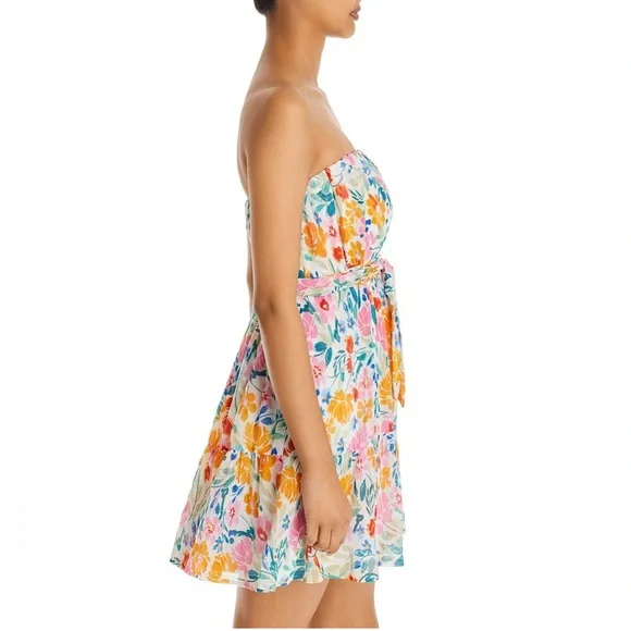 NWT- Aqua- Strapless Tie Waist Floral Mini Dress- Size Medium - Picture 5 of 8